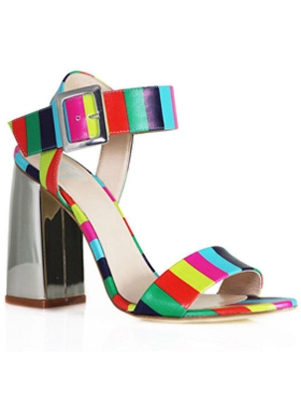 Dee Keller Sandals Pink Green Stripe Italy Size 40
